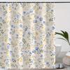 1 Stück Blau Gelb Wildblumen Duschvorhang, Süßes Boho Landhaus Floral Grünes Blatt Pflanze Botanischer Badvorhang