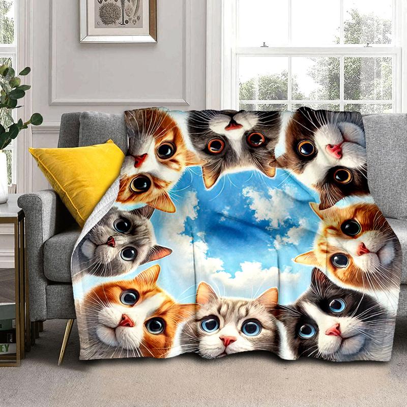 1PC Cute cat, cartoon blanket, all season lightweight home office outdoor nap multifunctional blanket