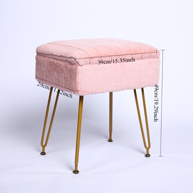 Vanity Stool Faux Fur with Storage, Anti-Slip Metal Legs Makeup Ottoman for Bedroom