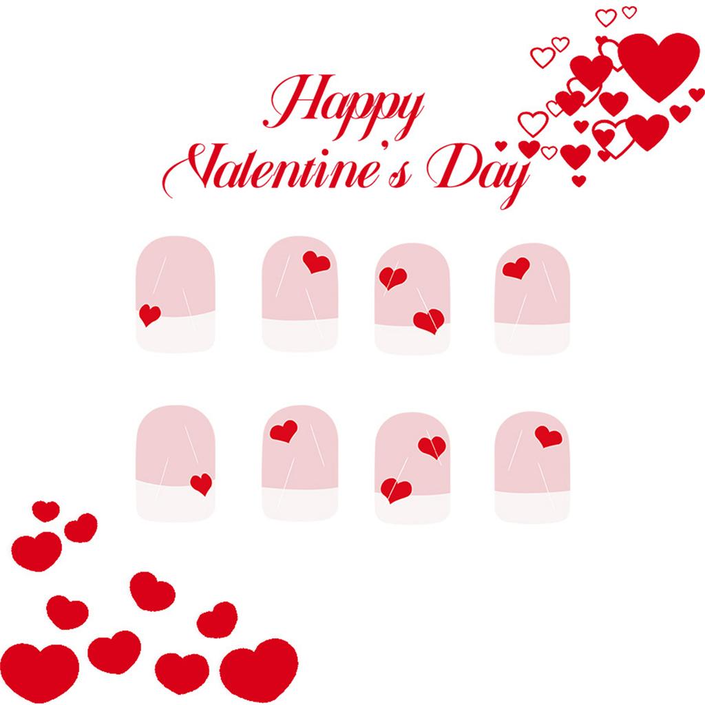 24 Pcs Valentines Day Press On Nail White French Tip False Nail Heart Acrylic Nail Short Square Stick on Nail