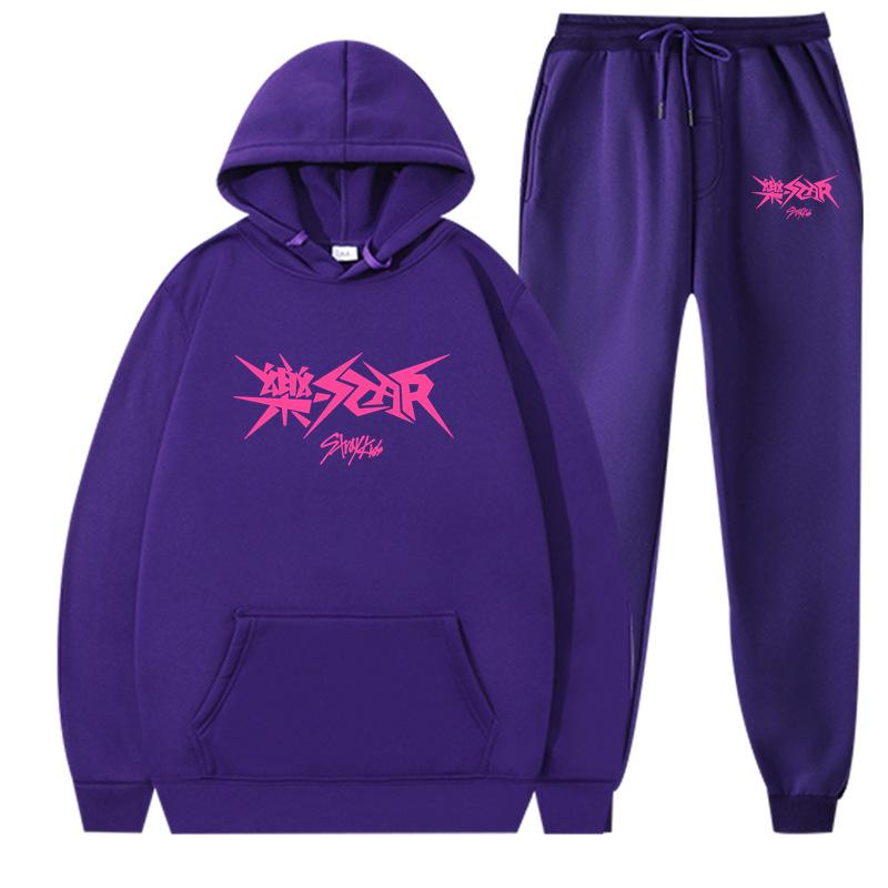 New Straykids Peripheral Harajuku Printed Men's and Women's Sweatshirts Sweatpants Set Hoodie Straight Pants Cover