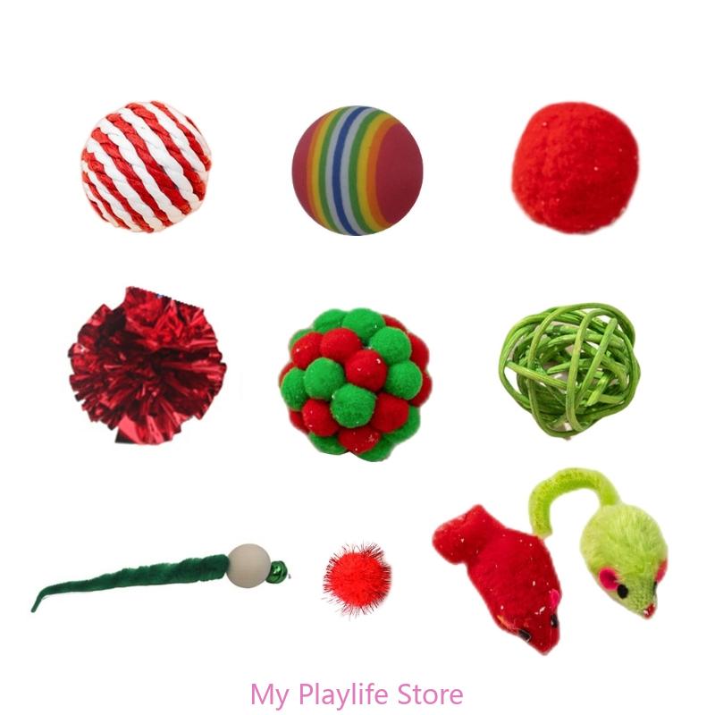 Christmas Cat Balls Toy Accessories Furry Balls Pompoms Rattan Balls Mouse Cat Toy Attachments Balls Mouse