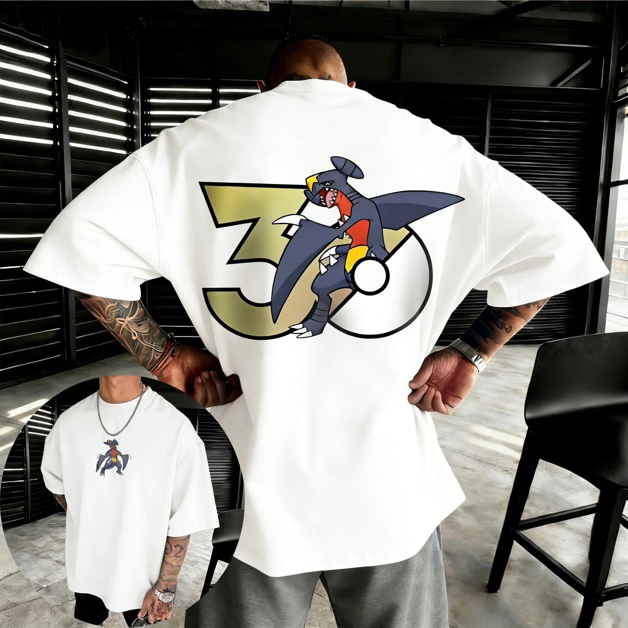 

Pokemon Garchomp Dragon Type Minimal Graphic Dual-Sided Oversized T-Shirt Anime Streetwear Unisex Casual Black T-shirt 4XL