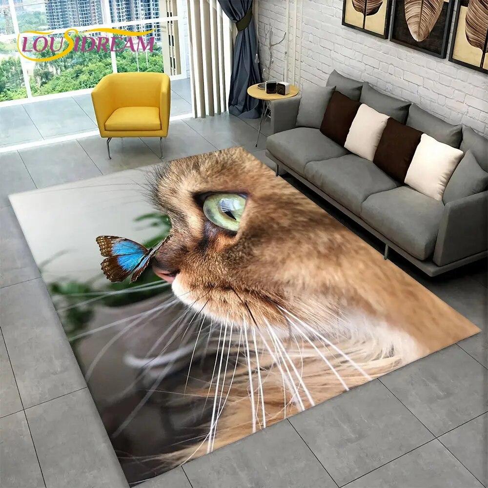 3D Cartoon Cute Cat Area Rug Large,Carpet Rug for Living Room Bedroom Sofa Doormat Kitchen Decoration,Child Non-slip Floor Mat