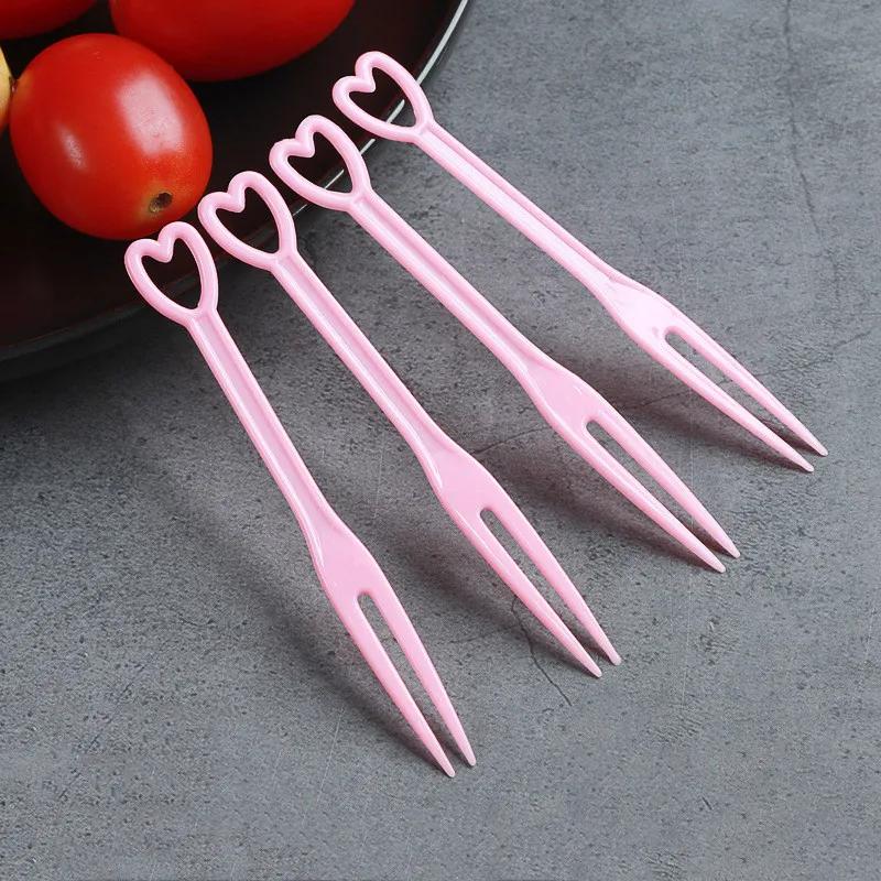 100Pcs Fruit Fork Cake Dessert Food Fruit Pick Children Snack Mini Party Festival Love Tableware Decoration Plastic Toothpick
