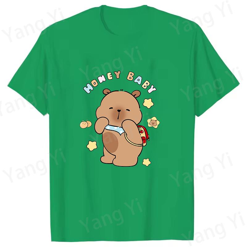 Modische Capybara Trage Rucksack Druck T-Shirt Lässig Kurzarm Grafik T-Shirt Unisex Locker Harajuku Shirt Honey Baby Oberteile