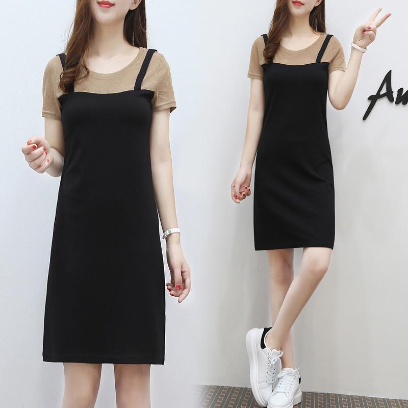 

Летнее тонкое платье с короткими рукавами и длинной фальшивой двухшаговой юбкой на бретельках XXL бежевый