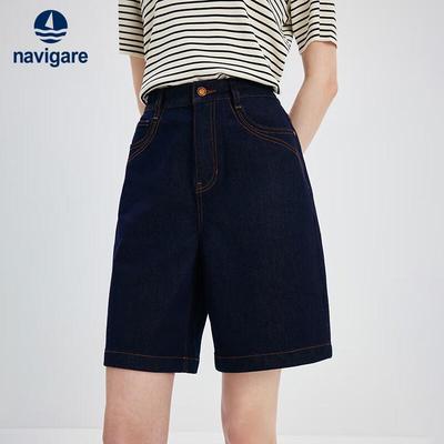 Women's Casual Thin Navy Blue Denim Shorts