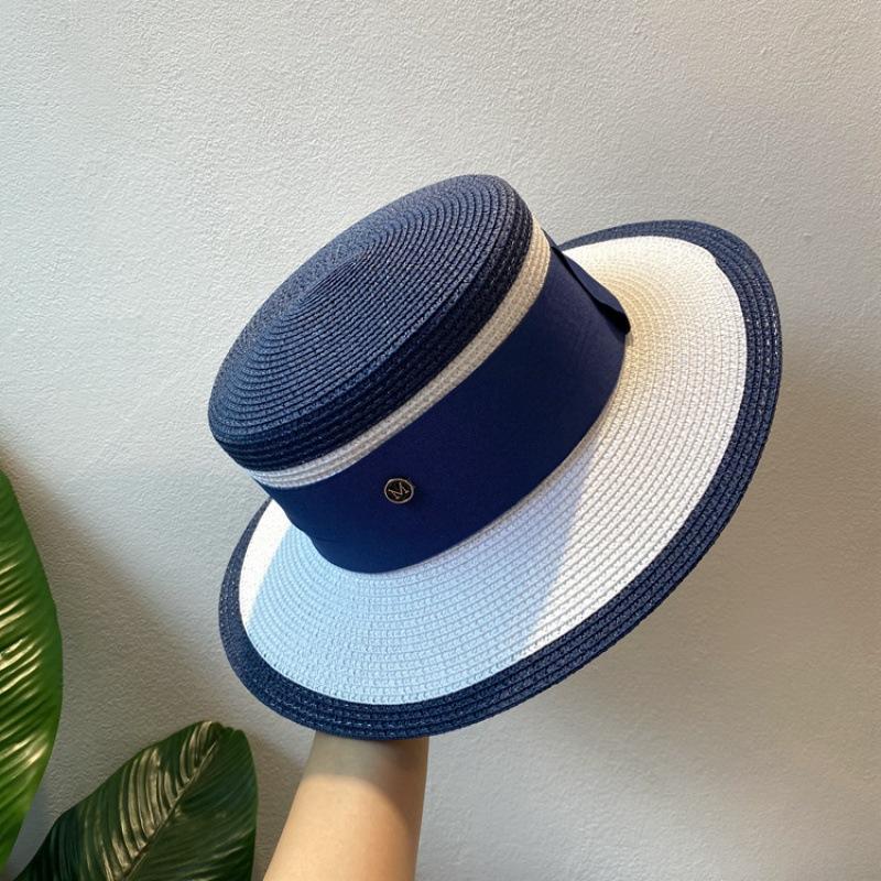

JYL TS DIY Scented Straw Hat Flat Top Beach Cap Woven Straw blue_M(56-58cm） puce