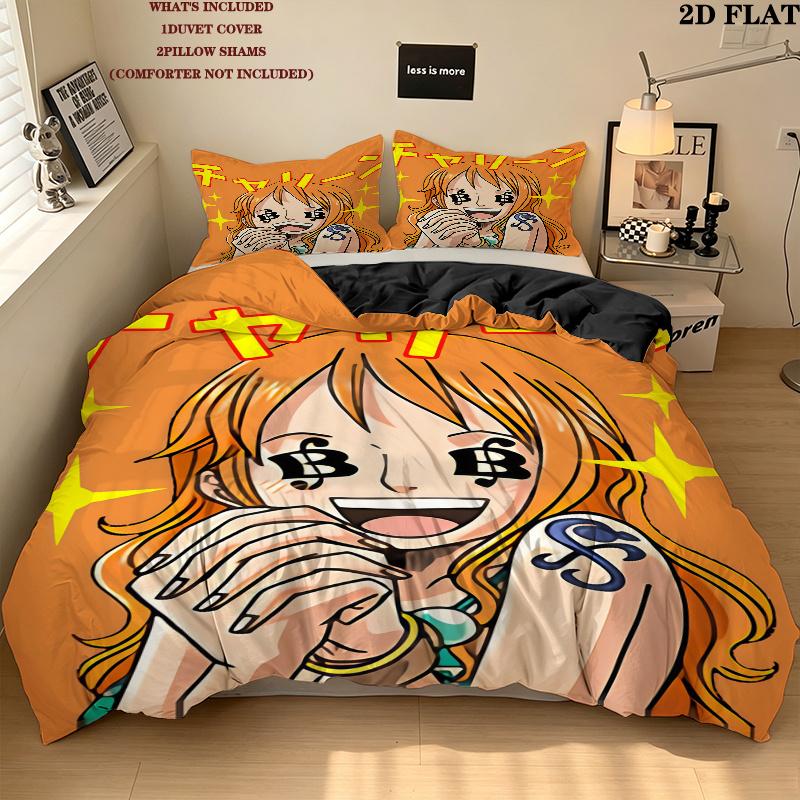 Nami Pattern Bedding Quilt Set Quilt Cover Pillowcase Home Birthday Gift(1 * Duvet Cover + 2 * Pillowcase, Without Core)