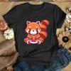 (Tricou premium)Tricou Femei Măsuță Panda Roșu Modă Harajuku Tricou Vară Cool Mânecă Scurtă Hip Hop Top Tricou