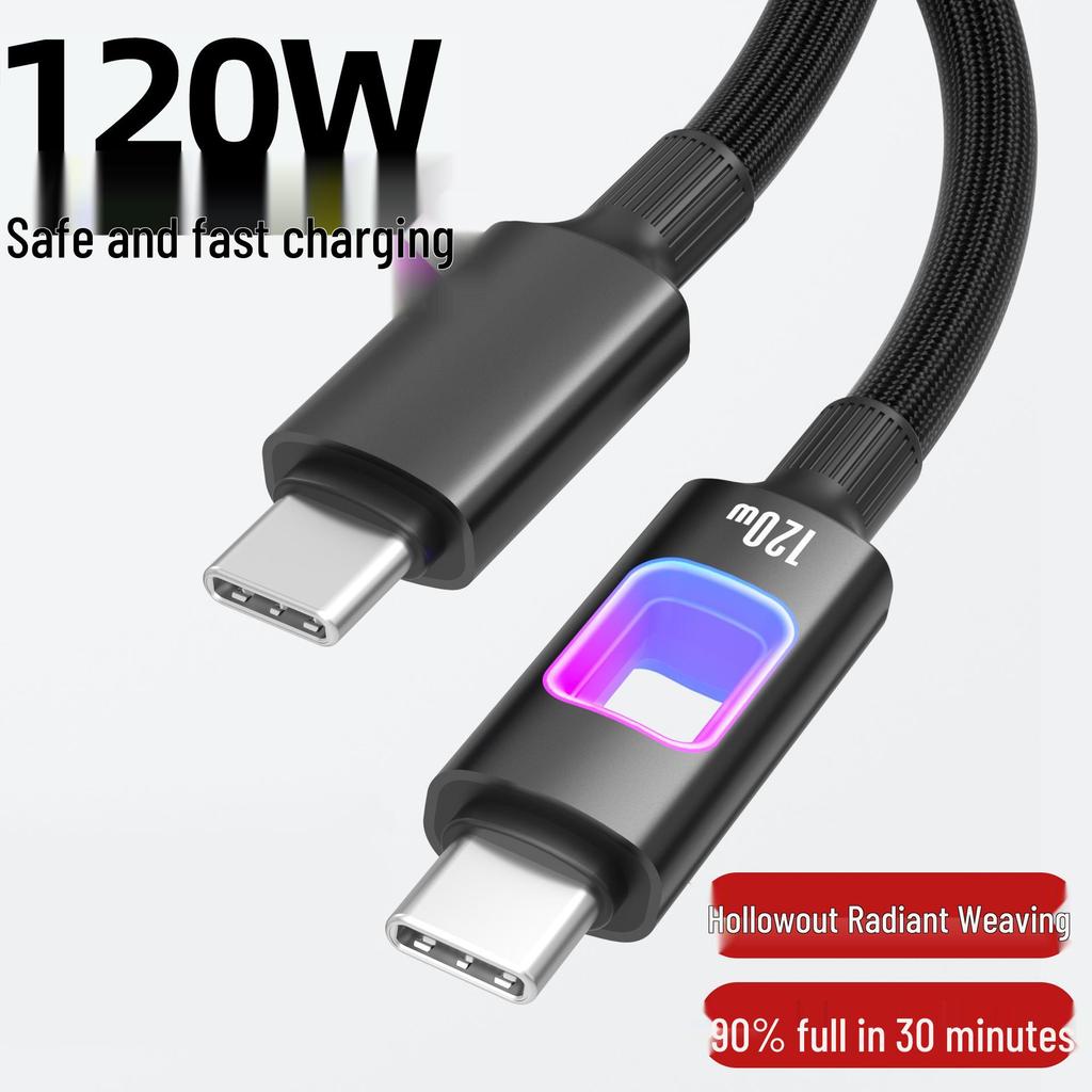 Double Type-C 120W Fast Charging Cable for Apple 15/16, Huawei, Xiaomi Laptops - 6A Compatible