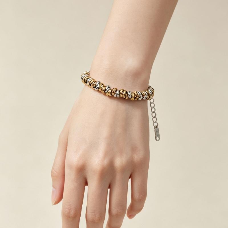 Retro Chain Bracelet in Stainless Steel with Lobster Clasp, Rounded Bead Links and Casual Daily Wear Looks for Styling