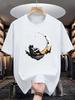 Summer Men's 100% Pure Cotton Casual Loose Fit Astronaut Login Moon Pattern Printed Comfortable Round Neck Short Sleeved T-shirt