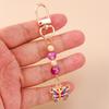 Cute Enamel Flower Butterfly Keychain Women Girls Beads Pearl Key Ring Pendants for Handbag Decor DIY Handmade Jewelry Gifts