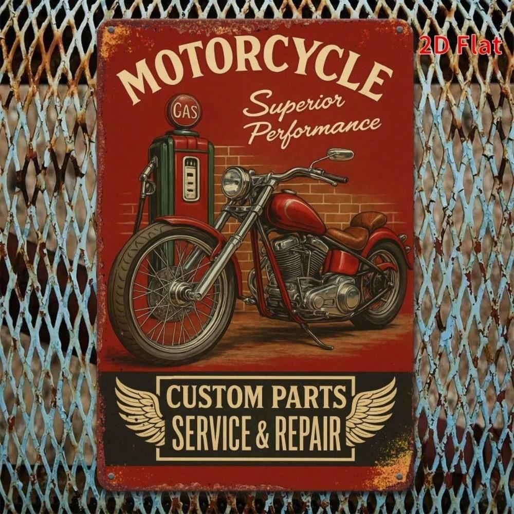 Placca di Latta Vintage Garage Moto Decorazione Murale Retrò 8x12 Pollici Metallo Rustico Man Cave