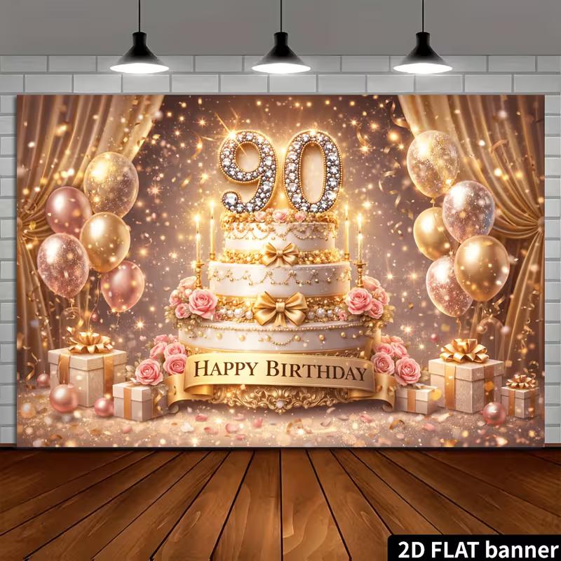 2D 50th Birthday Backdrop Gold Diamond Number 50 with Crown Party Photo Booth Banner