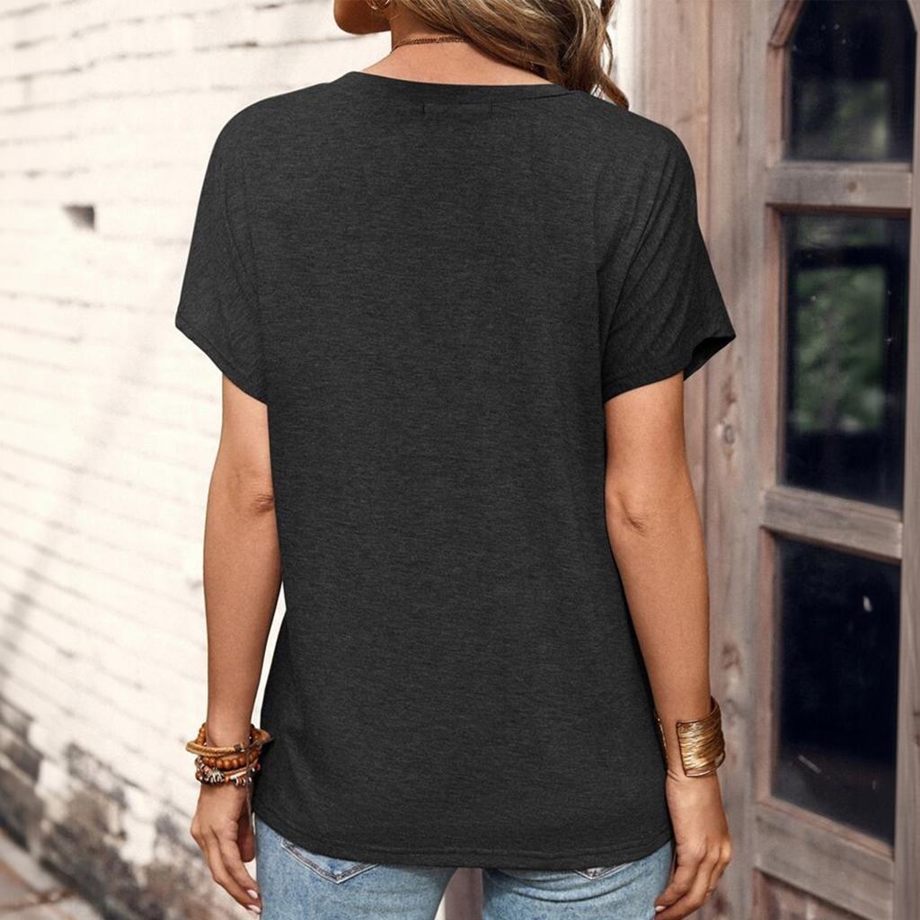 Women's Casual V Neck Button Down Short Sleeve Top Lightweight Soft Fabric Relaxed Fit Blouse Suitable for Daily Wear and Outdoor Activities