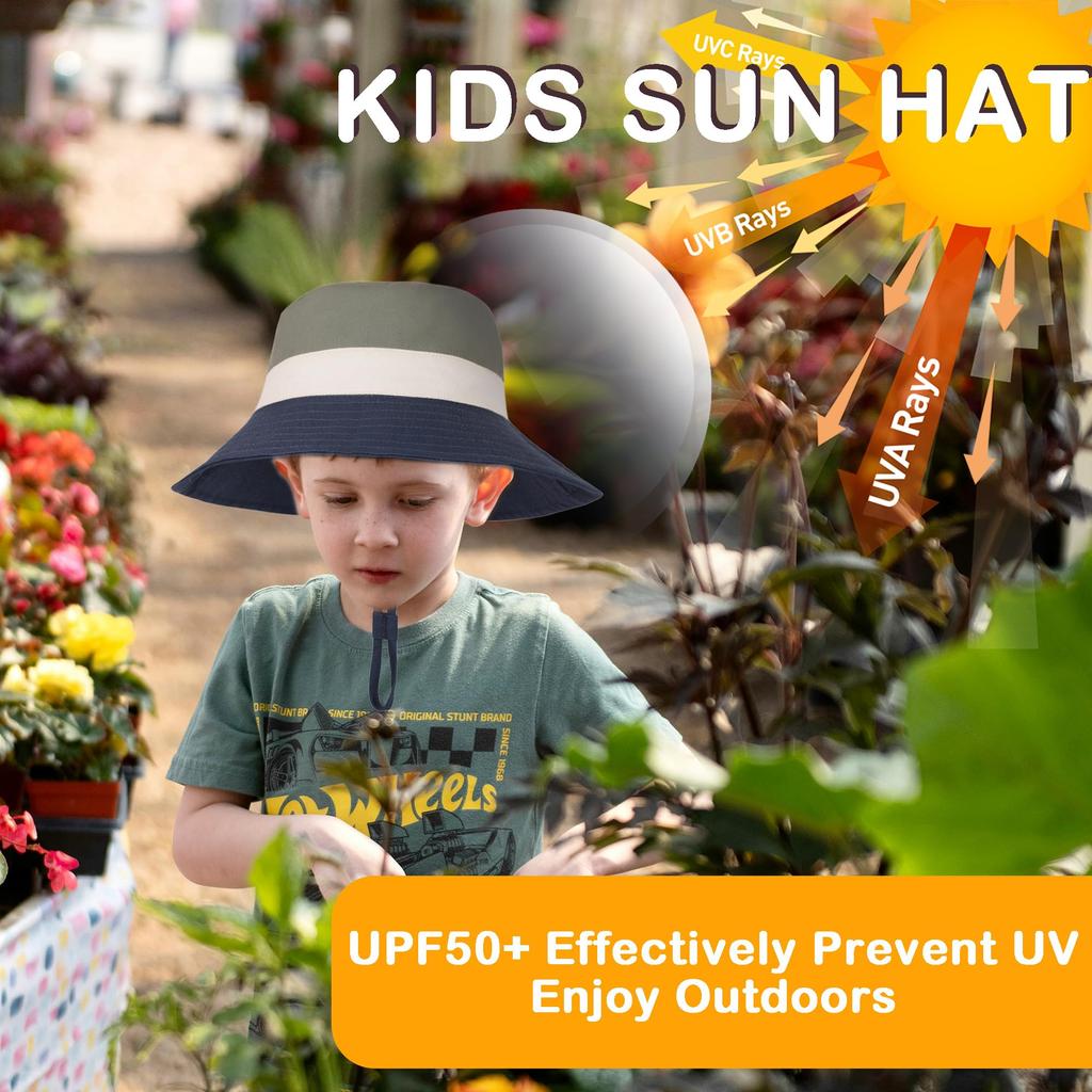 Summer Sun Hat Sunshade Baby Boy Girl Wide Brim Panama Hiking Hat Adjustable Windproof Outdoor Travel Beach Toddler Bucket Hat