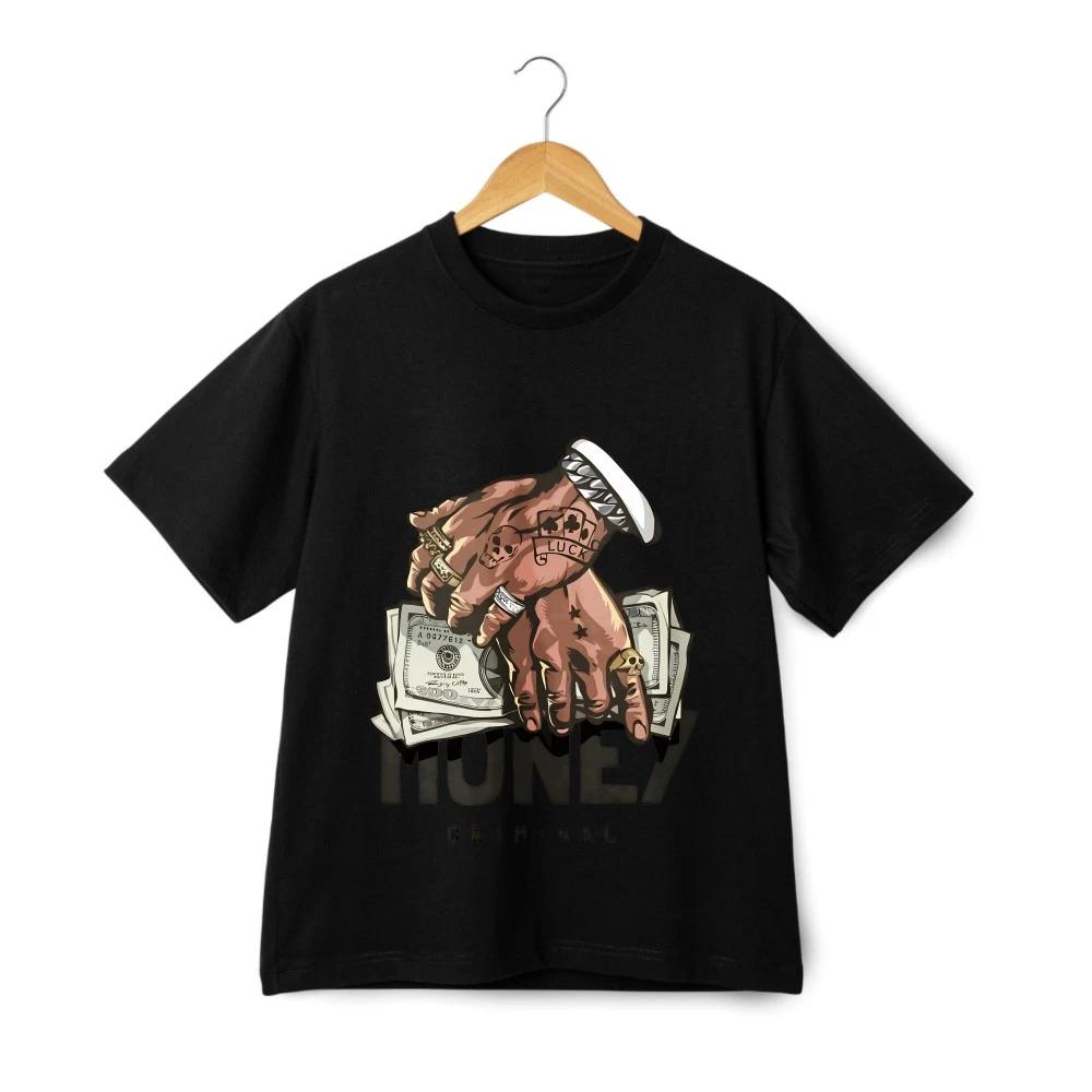 Hip Hop Streetwear-Hands Holding Money Print T-Shirt,Unisex Trendy Casual tee