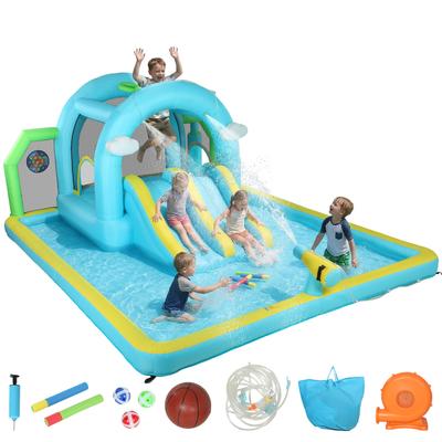 Water Bouncy Castle 7 In 1 with Blower 2 Slides Trampoline Pool Basket Boxing Column 426x360x198 Cm