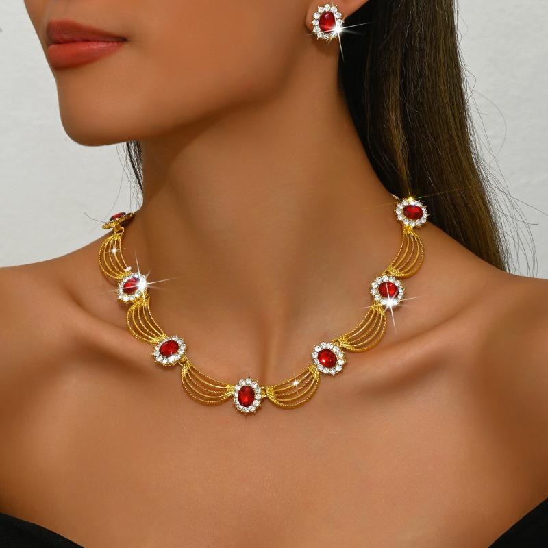Vintage court style gold-plated alloy short necklace & earrings set for women