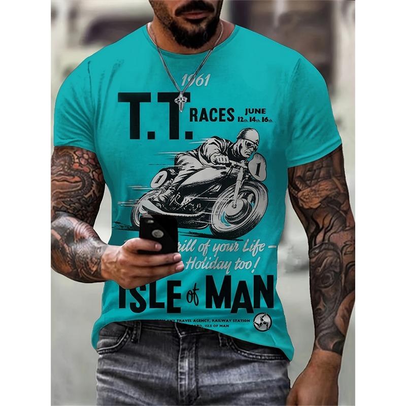 T-Shirt for Men's Motorcycle Printed 3D Tshirts Summer Oversized T Shirts Men's Short Sleeve Tops Men's Clothing Streetwear