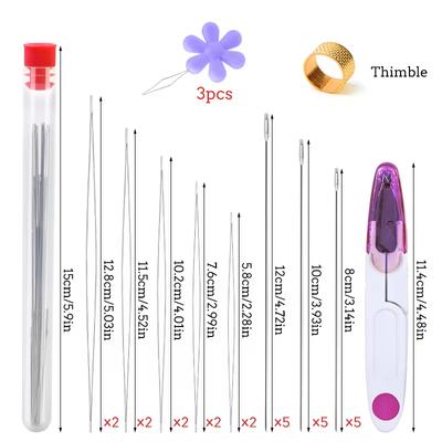 Fenrry 1Set Central Opening Curved Beading Needles Stainless Steel Tools Pins for Bead Threading String Cord Easy Jewelry Making