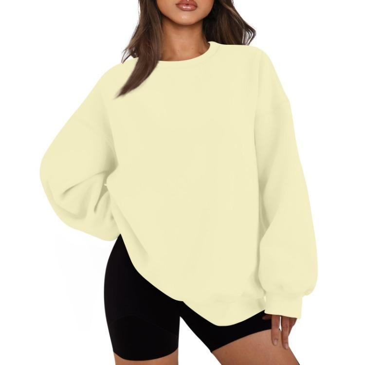 Fashion Women Casual Sweatshirt Long Sleeve Round Neck Solid Color Top S хаки