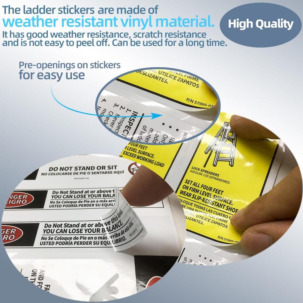 Step Ladder Safety Label Extension Ladder Stickers Replacement Label Kit Compatible with Ladder Inspection Stickers for Werner Fiberglass Extension