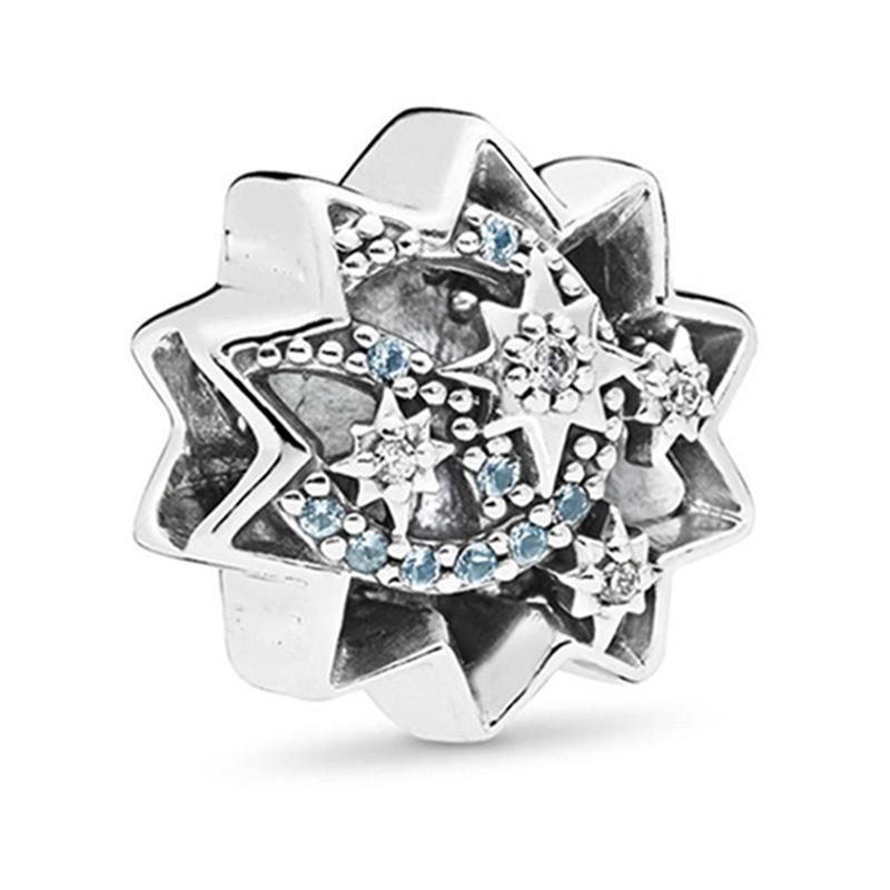 New Silver Plated Blue Diamond Alloy Large Hole Charm Beads For DIY Bracelet Necklace Jewelry Accessories Gifts