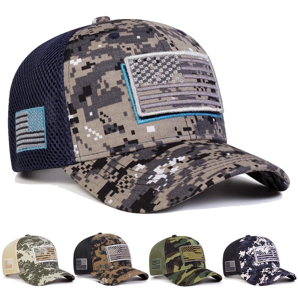 Unisex Best-selling High-quality Personality Sticker Embroidery Camouflage Baseball Caps American Flag Velcro Cotton Mesh Caps