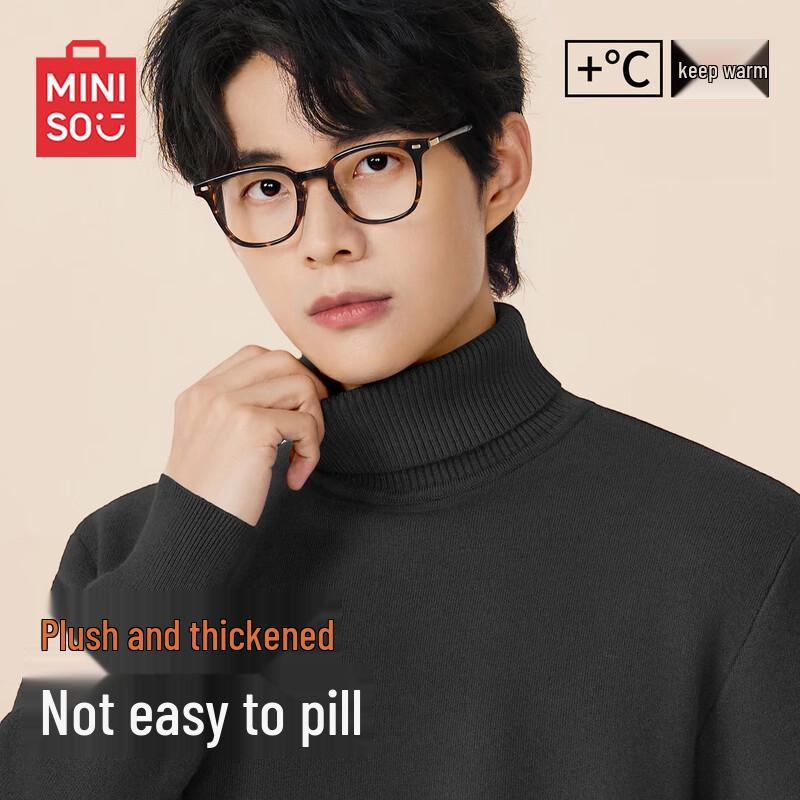 MINISO Men's Fleece-Lined High-Neck Pullover Sweater