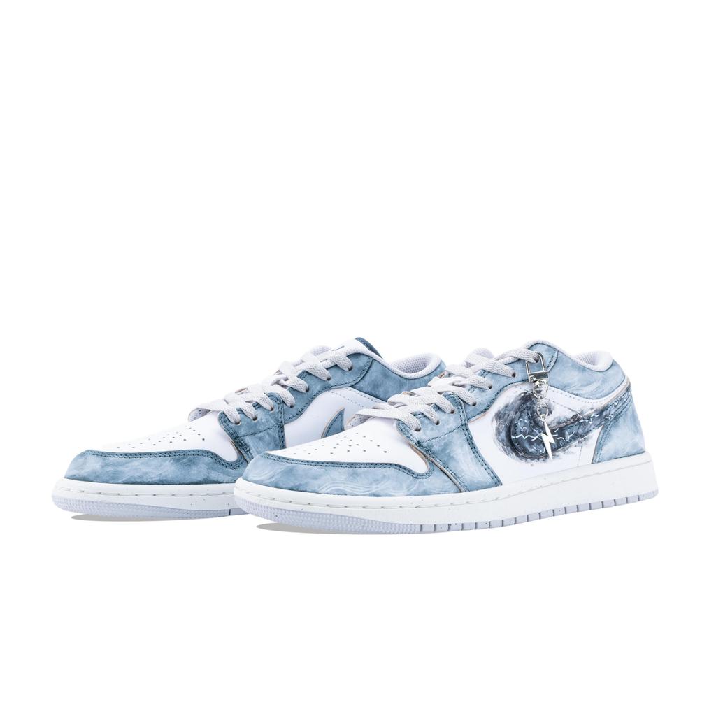 Jordan Air Jordan 1 Slip Resistant Abrasion Resistant Low Top Vintage Basketball Shoes Men's Blue White FQ7687-300(Team626-)