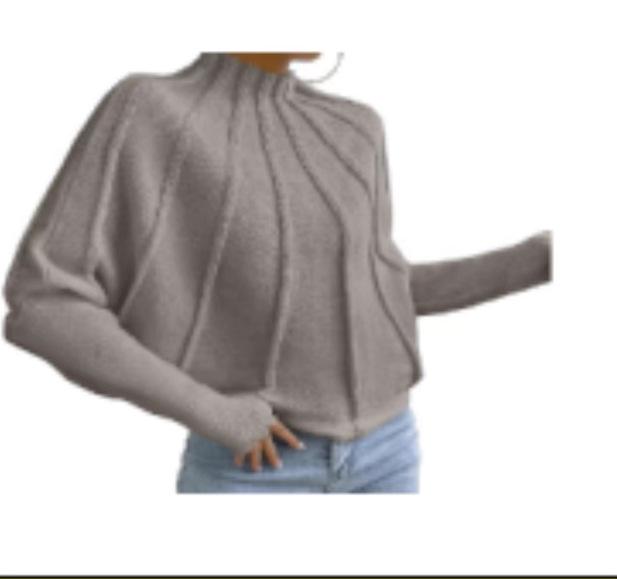 2024 Women's Half-high Collar Knit Pullover Sweater with Batwing Sleeves - Solid Color Versatile Outerwear for Europe and America.