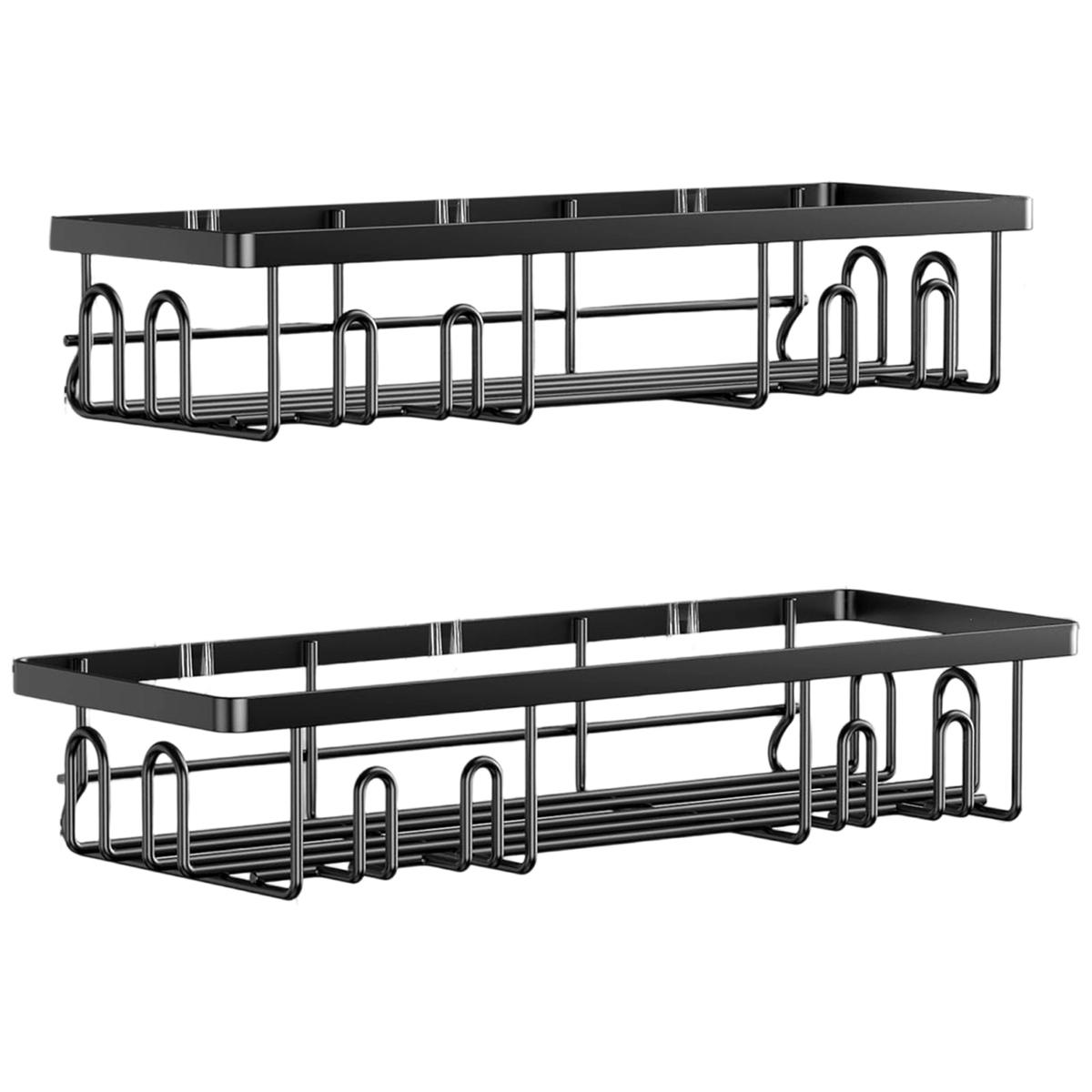 

2025+ Stick-on Shower Organizer, Shower Rack with 16 Hooks, Black 2-Pack China Mainland
