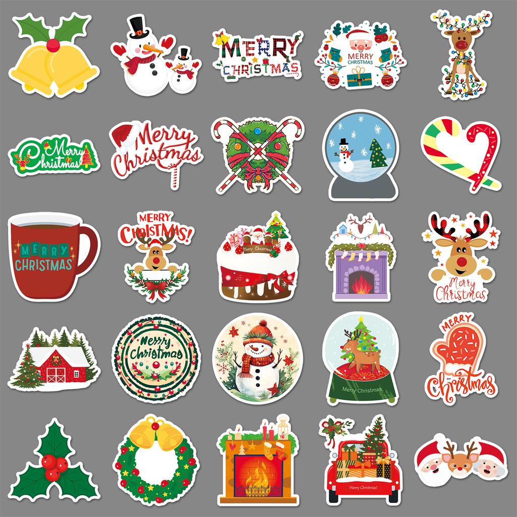 50 Christmas Doodle Stickers Personalized Cartoon Cute Holiday Decoration Mobile Phone Case Water Cup Creative Stickers