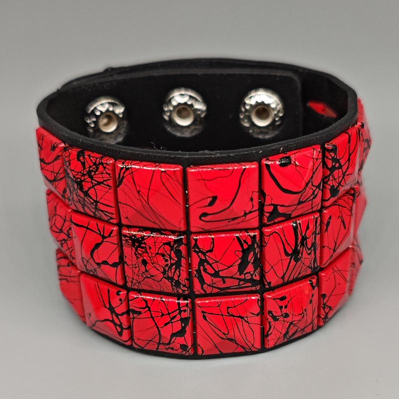 Europäisch-Amerikanisches Punk Niet Mehrfarbiges Lederarmband – Herren Breiter PU Armreif