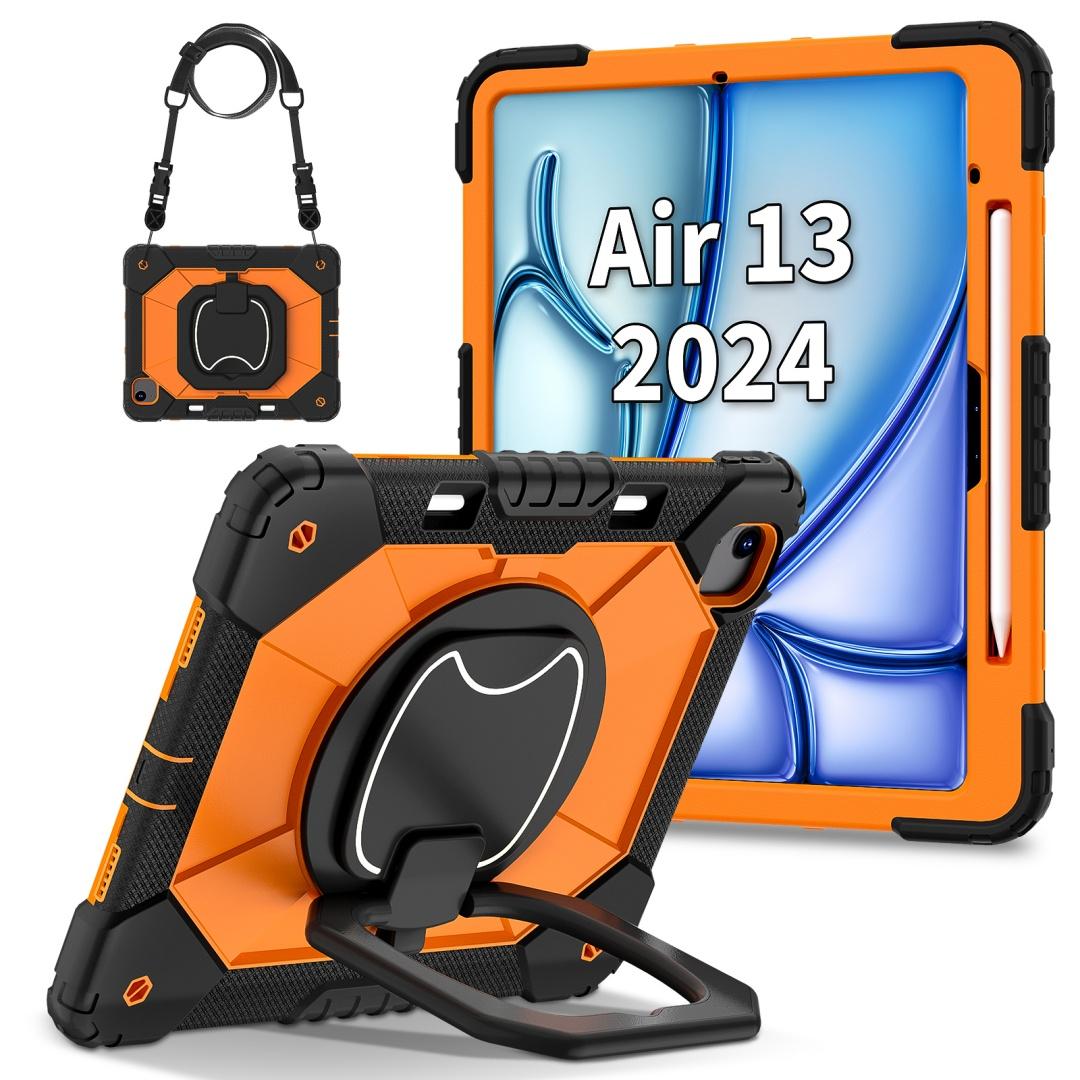 

Для Apple iPad Air 13 (2024)/ iPad Air 13 дюймов (M2). Вращающаяся на 360° рукоятка, прочная защитная подставка TPU+PC 3 в 1, противоударный чехол для планшета и ПК iPad Air 13 (2024) оранжевый