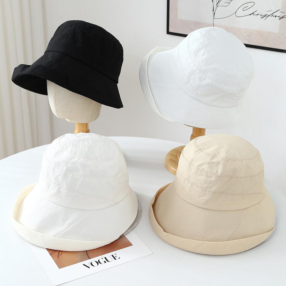 Solid-colored Cotton-linen Hats High-end Casual Sunscreen with Rolled Edges Bucket Hats For Men Women Fisher Hat