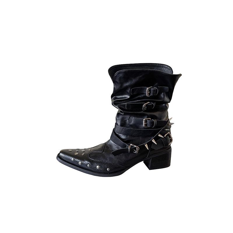 Martin boots women's 2025 summer British style square head thick heel rivet short boots western cowboy boots