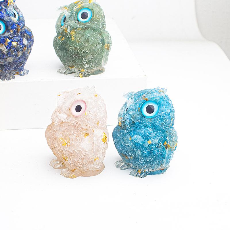 1PC Household Supplies Desktop Ornament Natural Crystal Cute Animal Image Macadam Drip Glue Owl