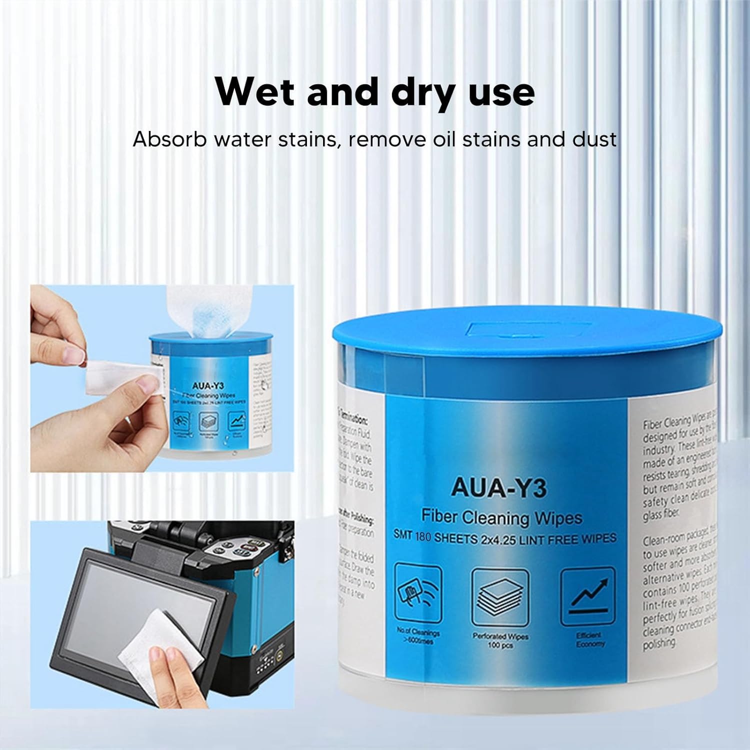 ViaGasaFamido 180 Pieces Optical Fiber Wipes Fiber Cleaner Wipes Wet Dry Use Fiber Optic Cable Cleaning Tool for Wiping Optical Fiber Ends Connectors