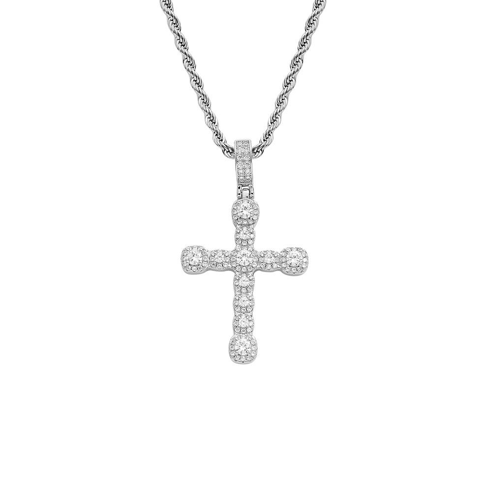 Iced Out Cross Pendant Necklace Moissanite Hip Hop Copper Jewelry For Men Women 1.1mm белый