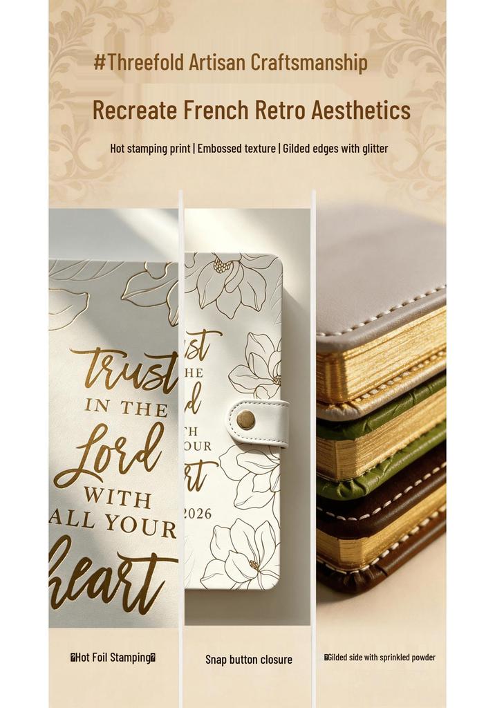 Elegant A5 PU Leather Notebook with Gold Embossing & Snap Closure - Premium Planner & Business Gift