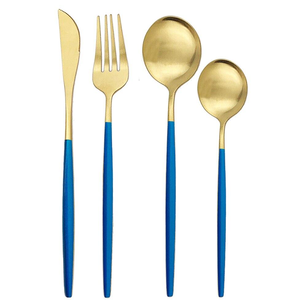 Золотий матовий посуд Столовий посуд Набір столових приборів Столовий набір з нержавіючої сталі Ніж Виделка Ложка Набір столового посуду Кухонні аксесуари