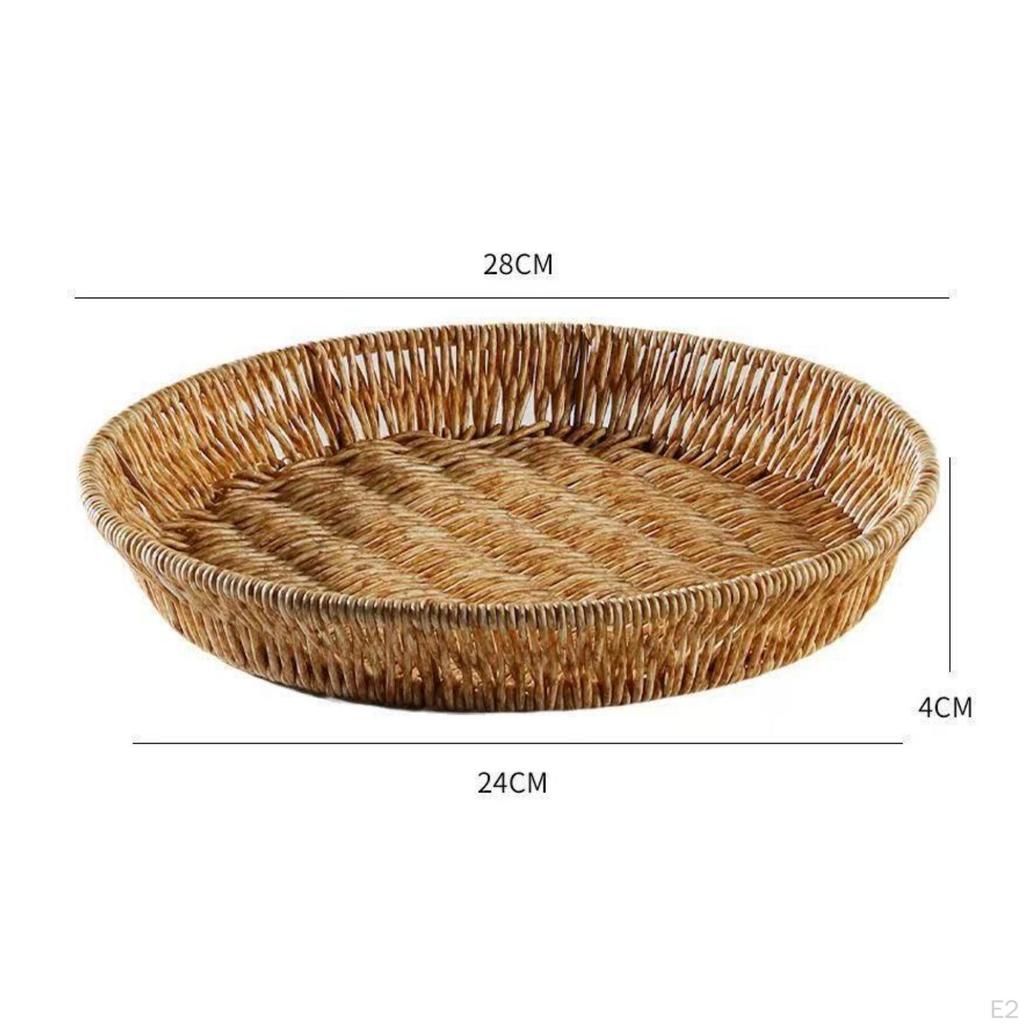 Shallow Woven Fruit Tray | Raised Open Rim, Imitation Rattan Basket, for Kitchen Counter L Oval