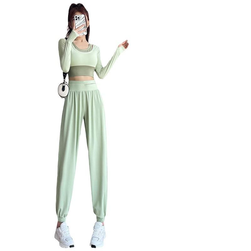 Zestaw odzieży sportowej do biegania i jogi dla kobiet 2024: Bluzka z długim rękawem i szybkoschnące spodnie