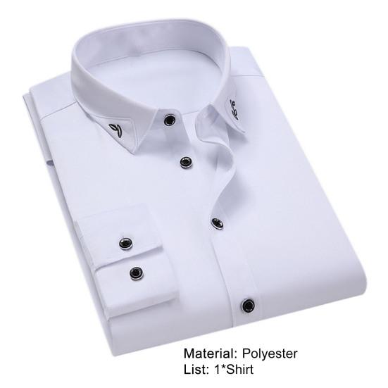 Herreskjorte Ensfarget Enkeltspent Formell Slim Fit Høstskjorte for Daglig Bruk