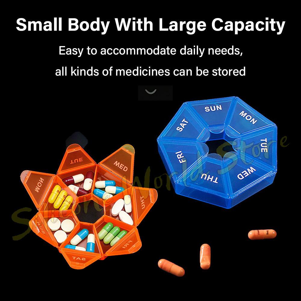 SW Portable Travel 7 Grids Pill Box Weekly 7 Days Pills Case Vitamin Fish Oils Medicine Storage Container Organizer Jewelry Box